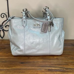 Coach Dove Grey Patent Leather Mia Tote Bag